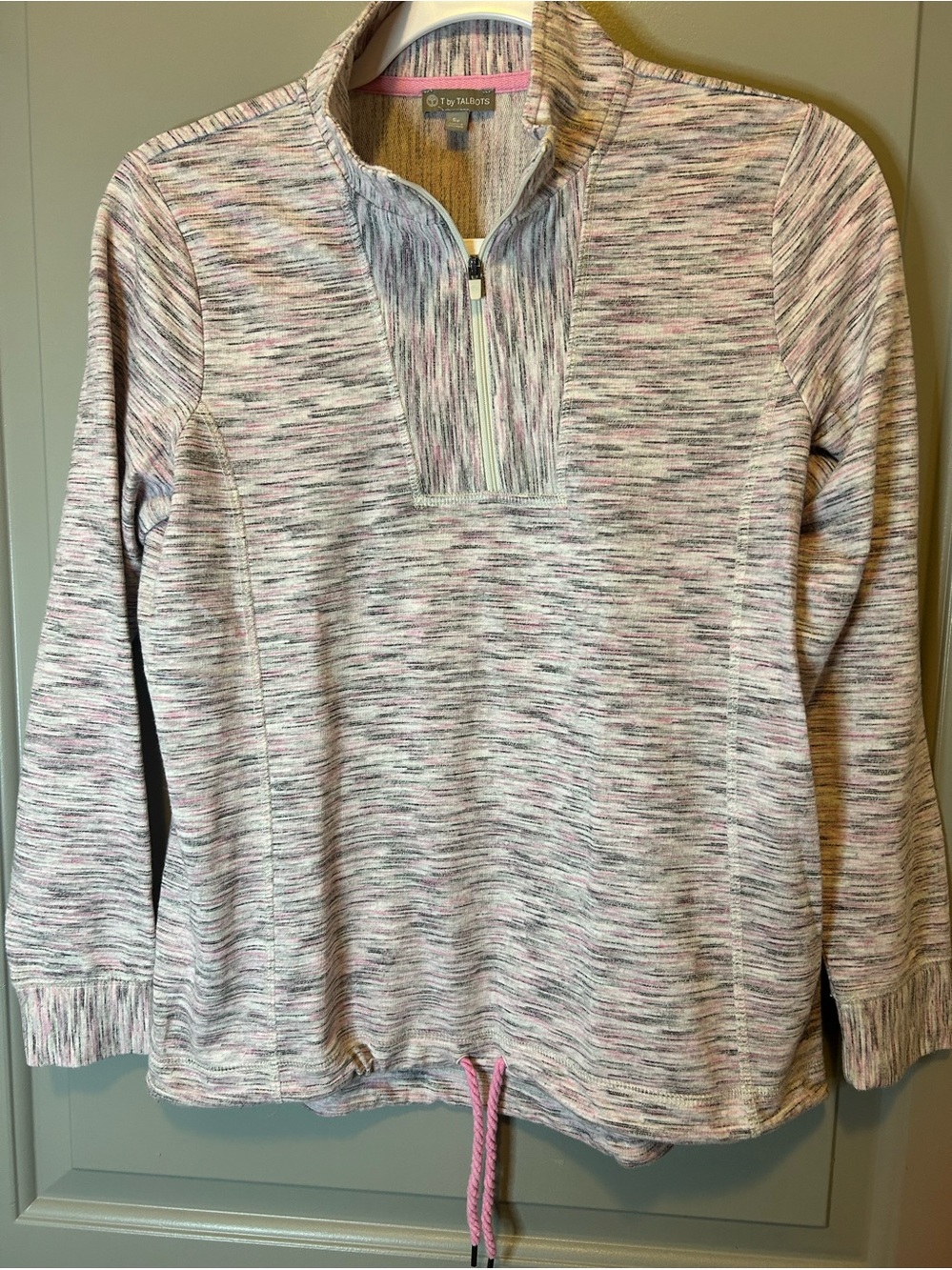Talbots Pink and Gray Space-Dye Quarter-Zip Pullover